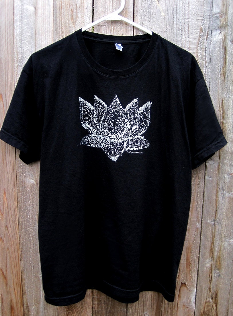 Women's Lotus Flower T Shirt with Typography Calligram, Custom Women's Screen Printed Lotus Shirt, Loose Fit Women's T shirt XS, S, M, L, XL