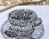 Screen Print Coffee Art Espresso Art Gift Set, Kitchen Towel and Wood Burned Spoon Hostess Gift, Cotton Towel Kitchen Gift Set