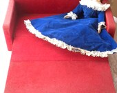 doll pull-out couch, vintage sleeper sofa , wooden, felt covered, 11 inches wide