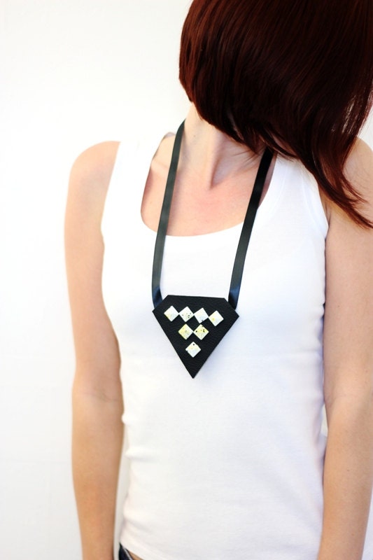 Geometric statement necklace, studded necklace, studded leather necklace