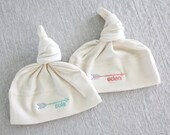 Organic Cotton Twins Baby Hats - Personalized with Arrow Design - YOU CHOOSE COLORS