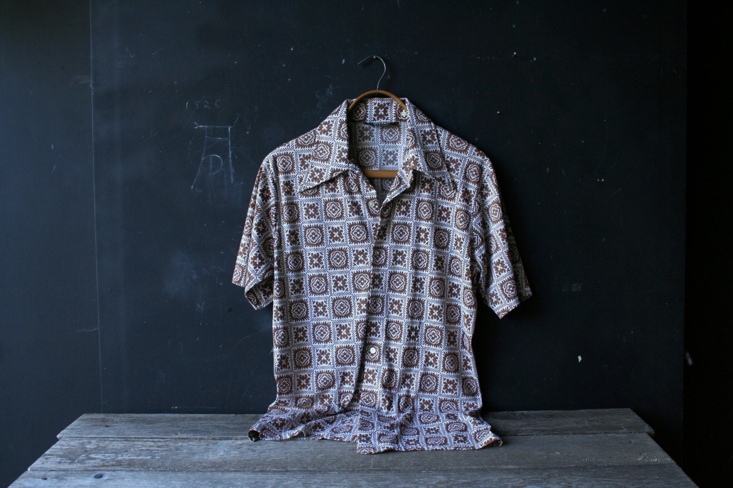 Vintage Shirt Mens Short Sleeve 60s Geometric Brown and Cream From Nowvintage on Etsy
