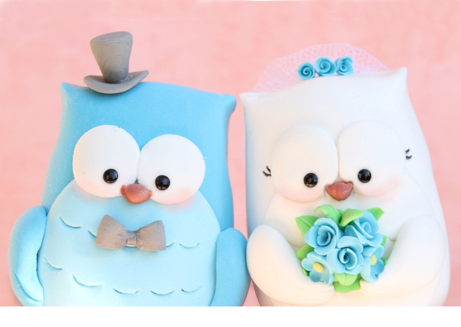 Custom Owls wedding cake toppers - bride and groom personalized elegant love bird