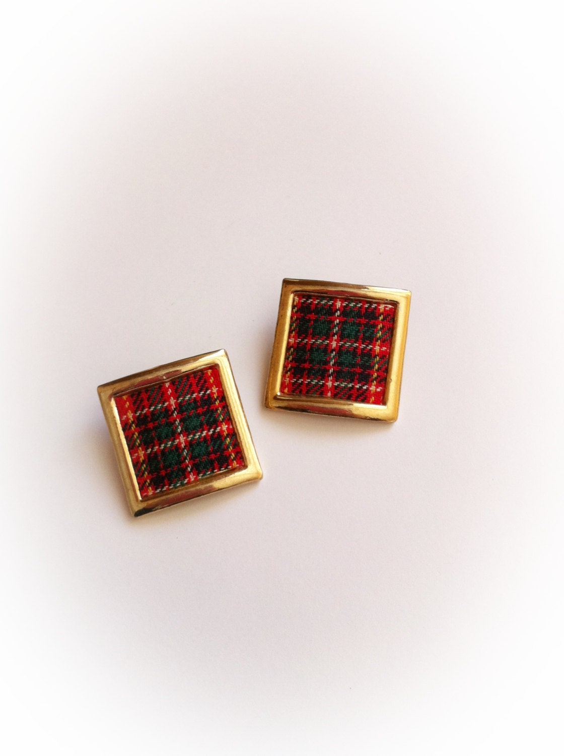 Vintage Plaid Earrings Clip On
