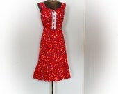 Vintage 1970s Red Sun Dress Floral