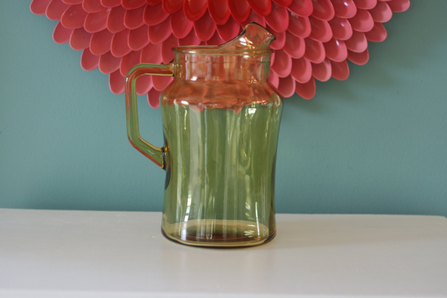 Vintage Yellow Amber Large Glass Pitcher