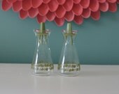 Vintage Pyrex Olive Green Floral Salt and Pepper or Oil and Vinegar