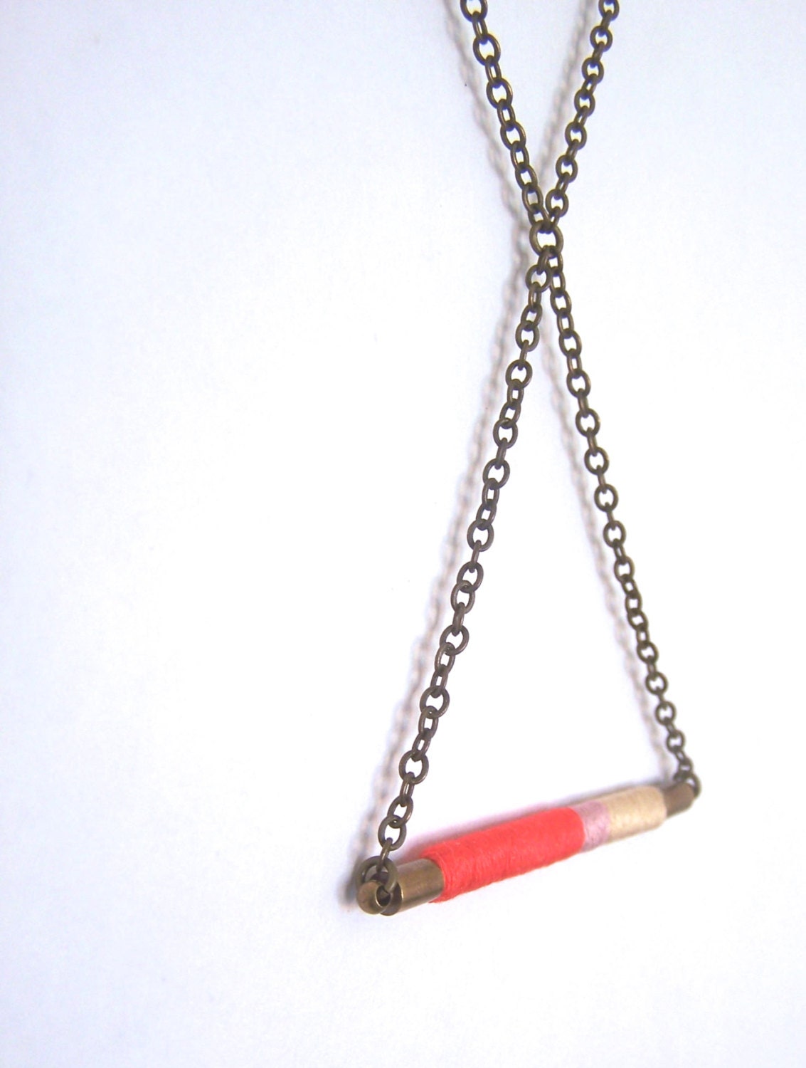 swing triangle DAVIS necklace - ethnic inspired, textile and leather with antiqued brass chain (persimmon orchid barley)