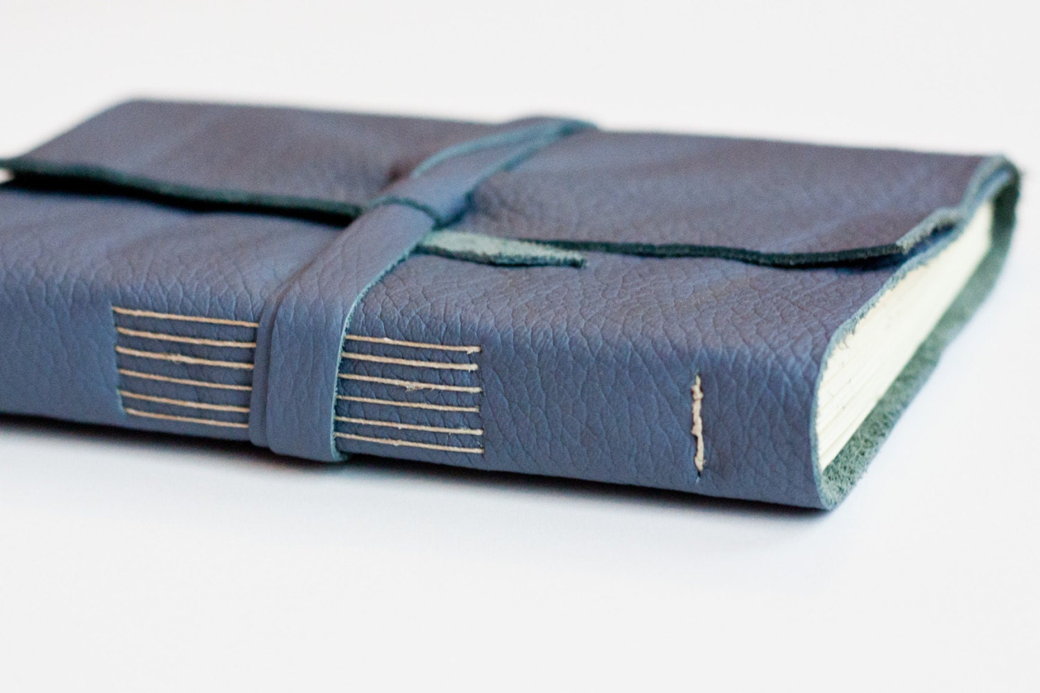 Leather Journal - Steel Blue Grey - Handbound Leather Book - 6 x 4