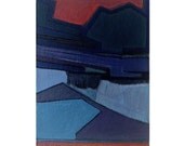 Glacier at Twilight, Abstract Landscape Art, Small Moody Painting, Blue Purple Mountains, Red Sunset by Will Wieber