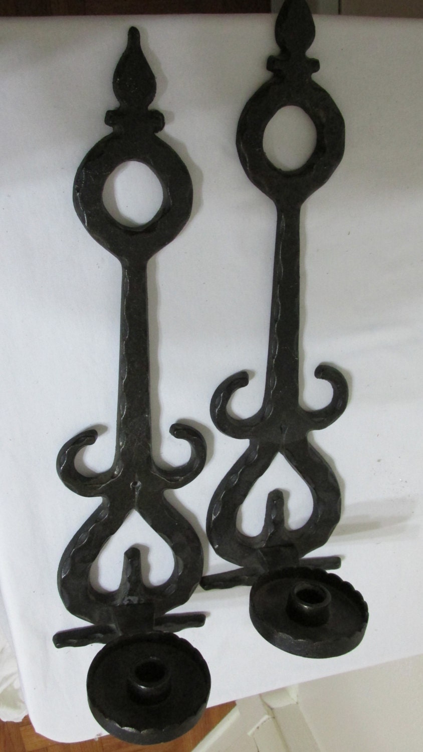Candle Holder Set of 2 Black Gothic Wrought Iron Wall Sconce