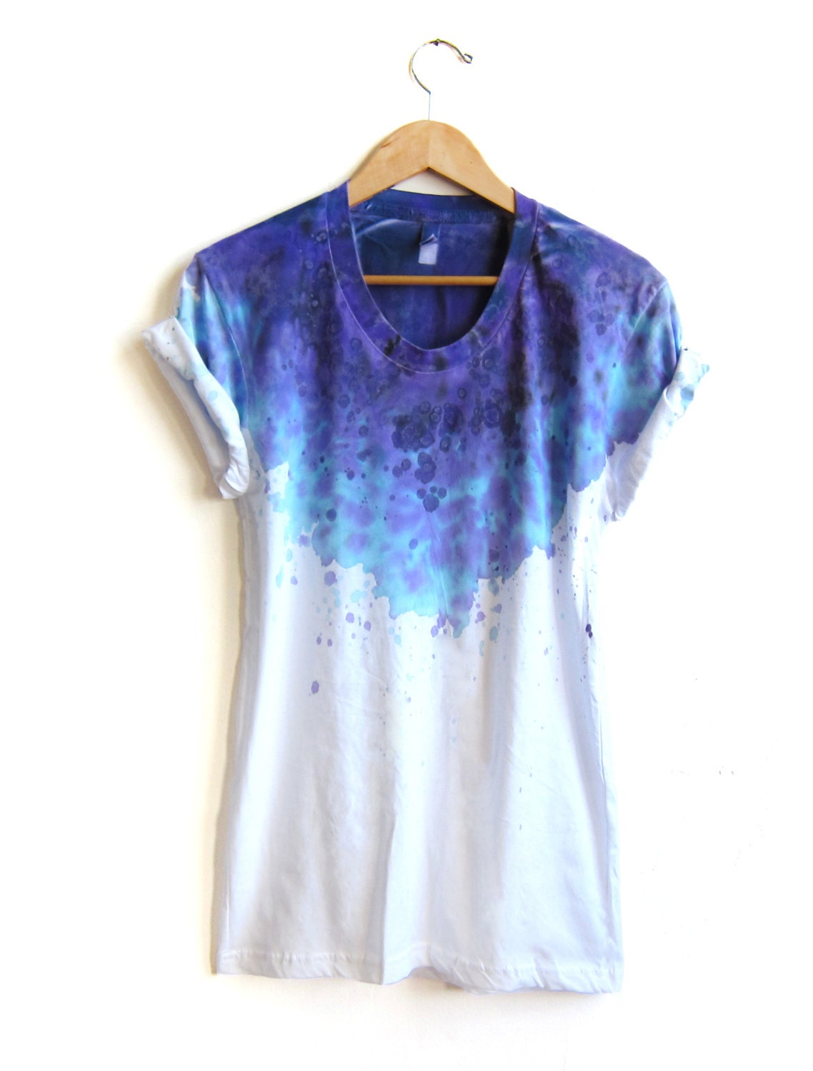 The Original "Splash Dyed" Hand PAINTED Scoop Neck Pinned Rolled Cuffs Tee in Spectrum New Galaxy Purple - S M L XL 2XL 3XL