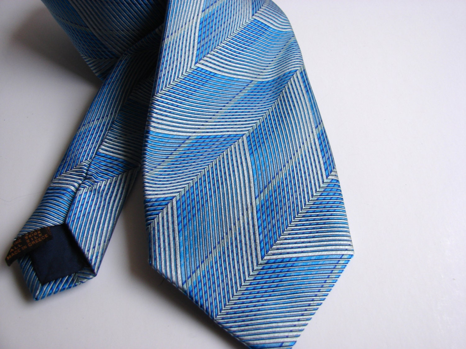 Pure Silk Necktie Vintage Necktie Geometric Light blue
