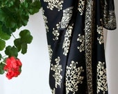 Black Batik Chiffon Sarong with Cream Flowers - Beach Sarong - Chiffon Scarf  - Long Black Scarf - Pareo - Swimsuit Coverup
