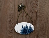 Grove Necklace in Lunar Blue and Graphite - Nature Landscape Wood Pendant