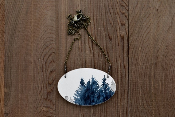 Grove Necklace in Lunar Blue and Graphite - Nature Landscape Wood Pendant