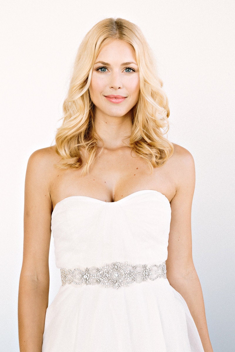 BLAKE Sash-  floral, bridal belt, rhinestone, wedding dress sash