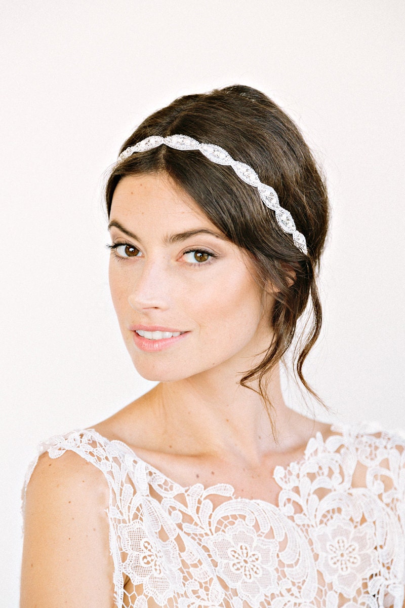 READY TO SHIP- Poppy Single Pearl- Crystal Headband, Rhinestone, Wedding, Bridal, Headpiece, tie on, bohemian