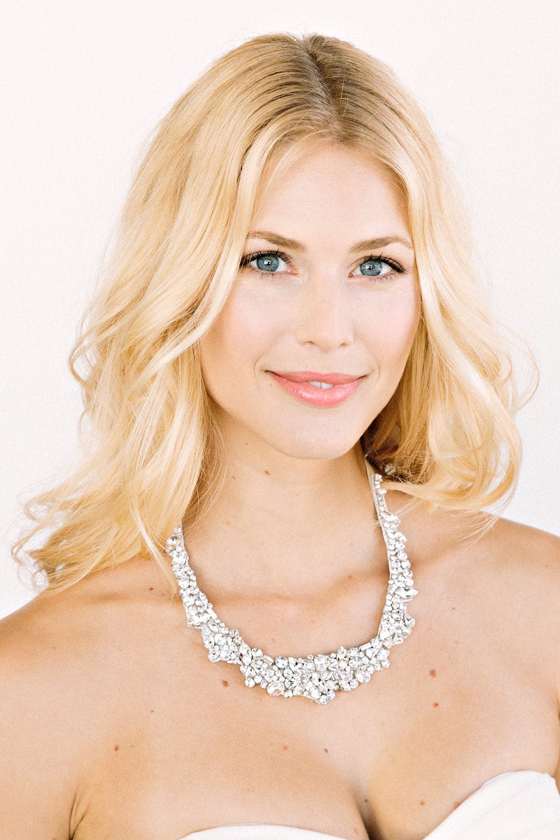 DALLAS Necklace-  collar, bridal jewelry, bib, rhinestones