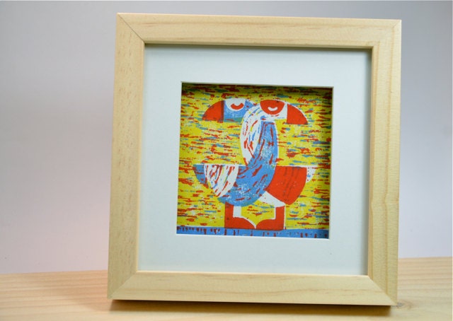 Lino print 'Forever Love' yellow version