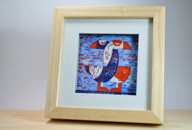Lino print 'Forever Love' bleu version