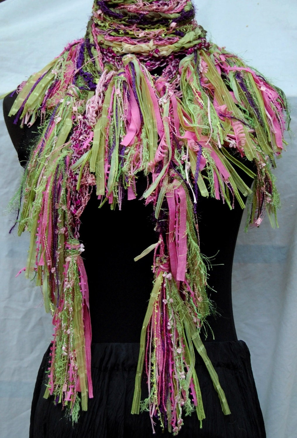 Shades of Green & Pink Handmade Crochet Scarf