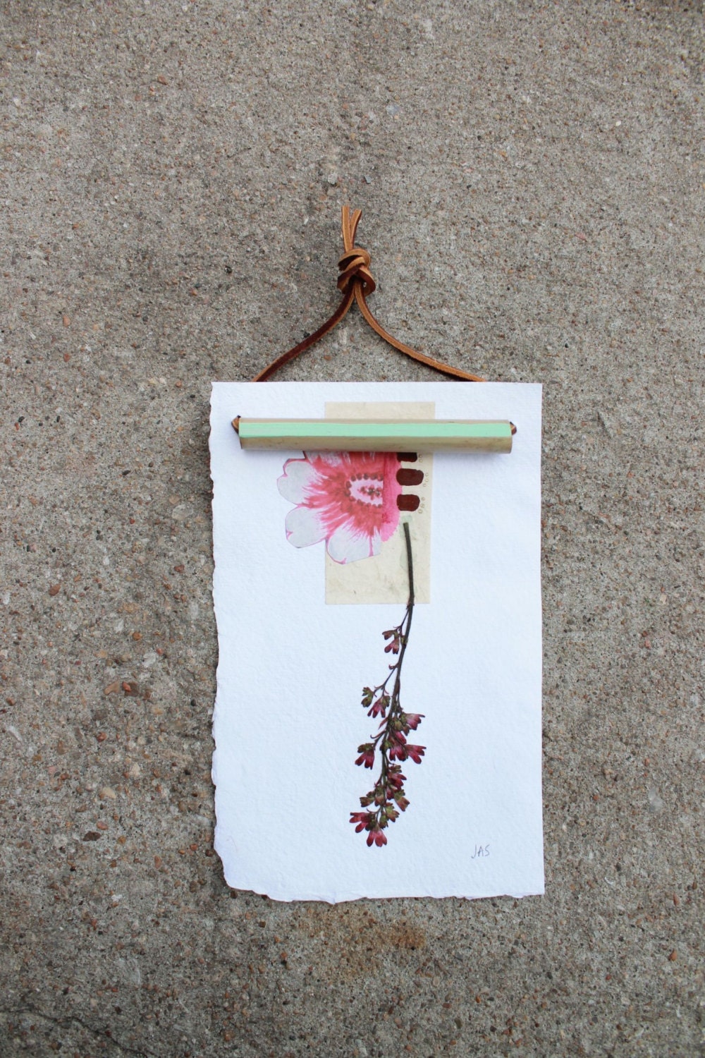 ARIELLE Mixed Media Collage Original Artwork on Heavy Watercolor Paper 5.5 x 11 Wall Hanging