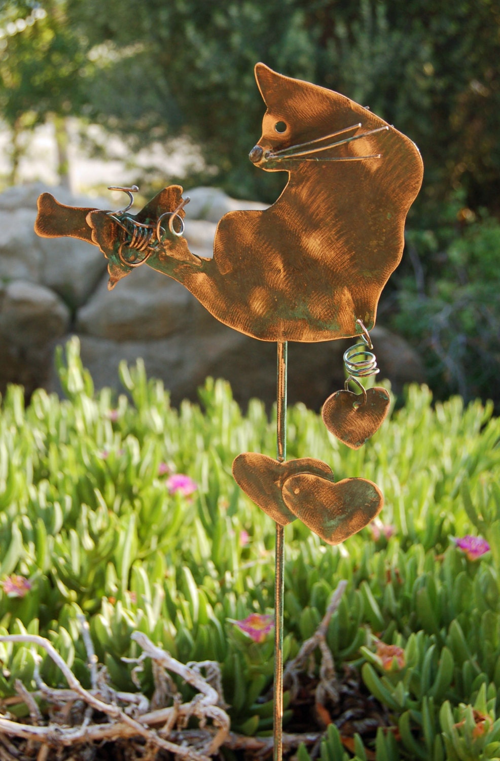 Cat Garden Plant Stake Lawn Ornament Spike Metal Yard Art Outdoor Memorial Marker Butterfly Feline Kitty
