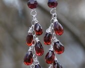 Long Garnet Gemstone Dangle Drop Earrings with Sterling SIlver