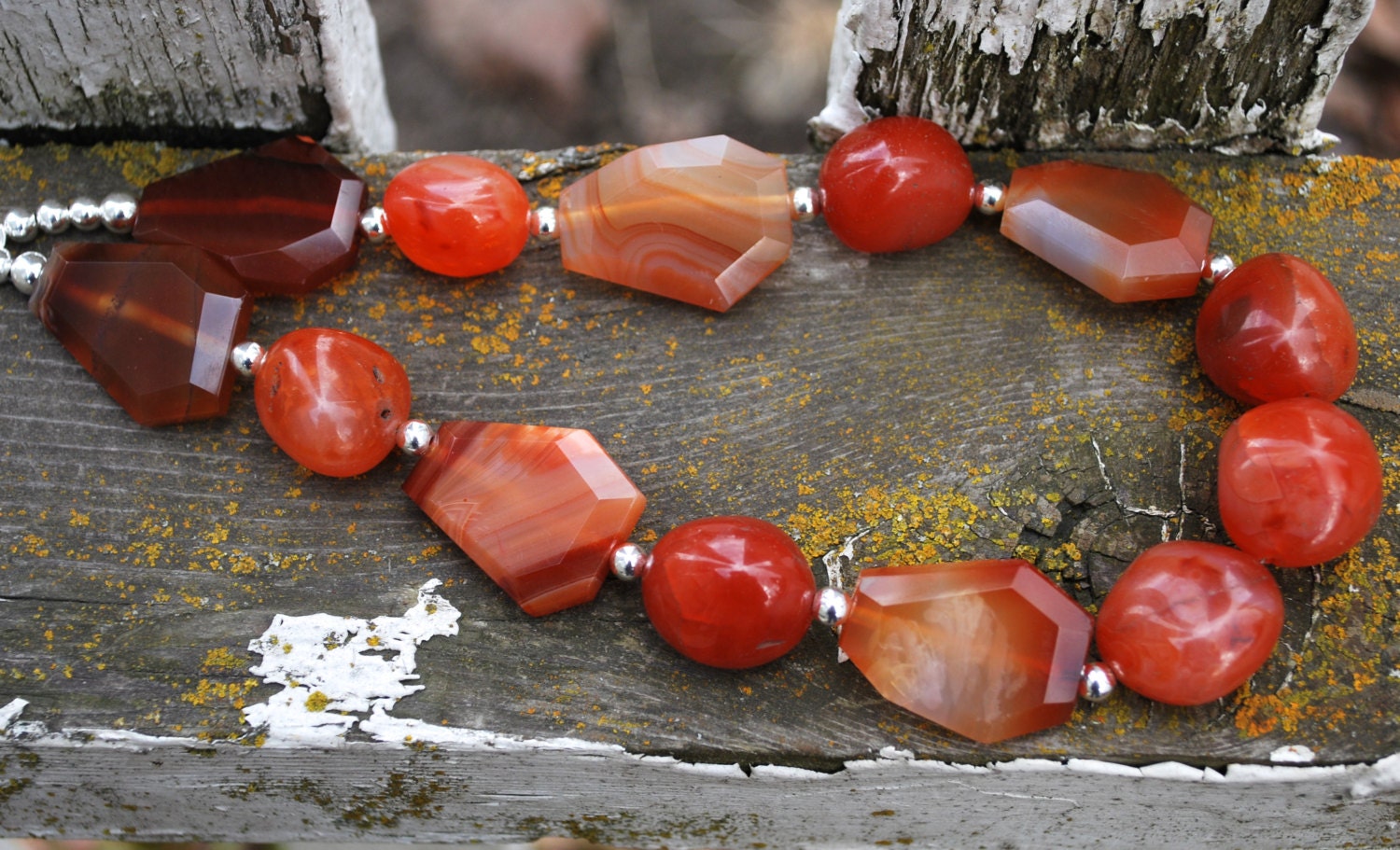 Chunky Carnelian Gemstone Necklace with Sterling Silver
