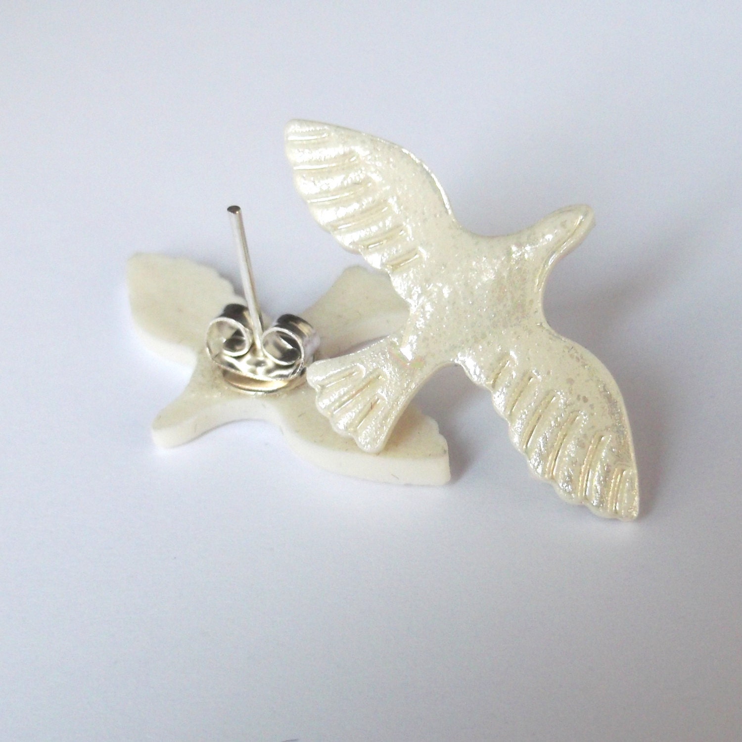 Pearly Porcelain Dove Stud Post Earrings