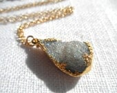 Gray druzy necklace- druzy necklace - gold necklace - druzy and gold - D R U Z Y