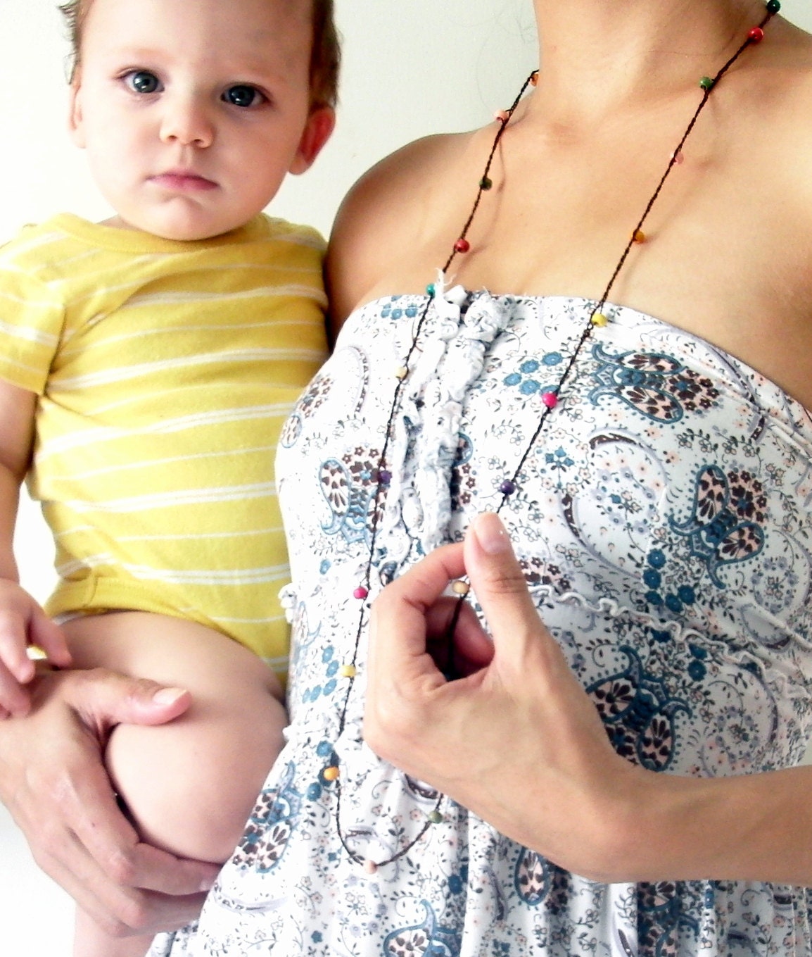 Brown Braided Necklace Bracelet With Colorful Wood Beads
