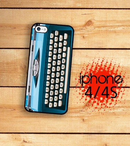 iPhone 4S Case Teal Typewriter  / Hard Case For iPhone 4 and iPhone 4S The way we used to type  Rubber Trim