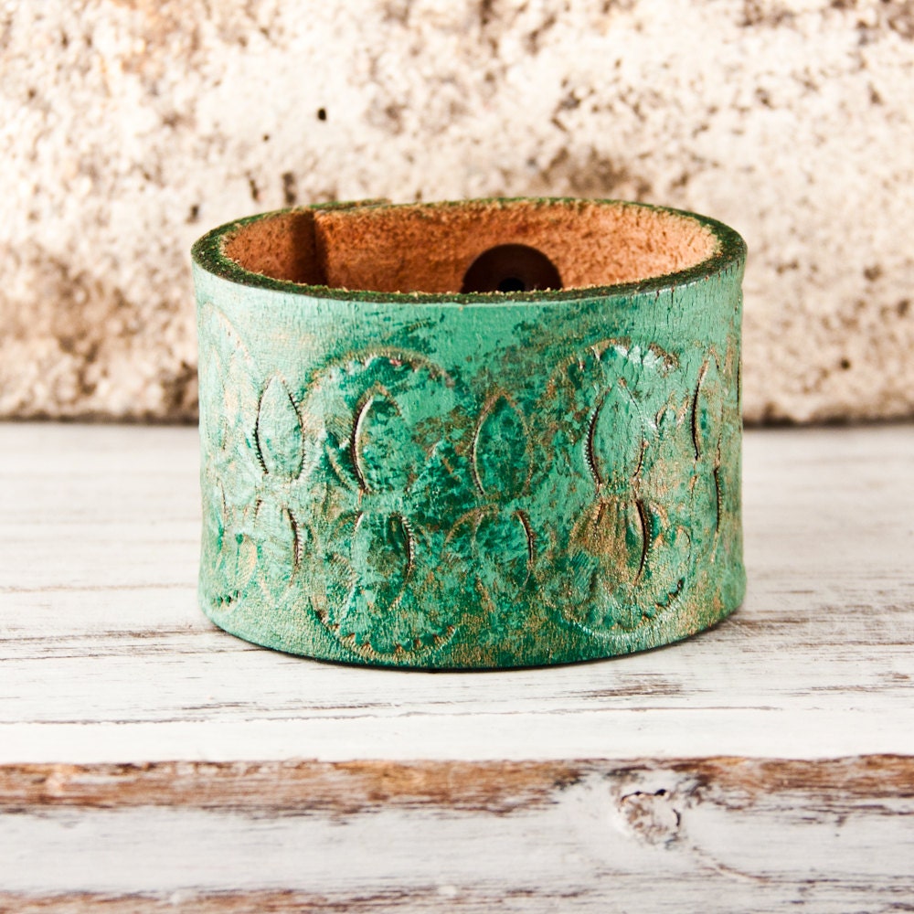 Tooled Leather Rustic Jewelry Cuffs Bracelets Accessories OOAK