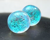 Stud Earrings in Dichroic Fused Glass Sparkling, Double Dichroic Glass Mermaid Tears 10mm