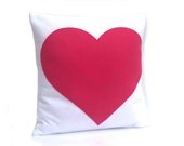 Pink Heart Pillow Appliqued Eco-Felt Cover on Pure White - 18 inches