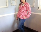 Vintage Blazer Jacket 60s // Red and White Plaid // Size Large