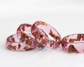 Cranberry Pink Resin Ring Dark Gold Flakes Small Faceted Ring OOAK raspberry minimalist jewelry rusteam