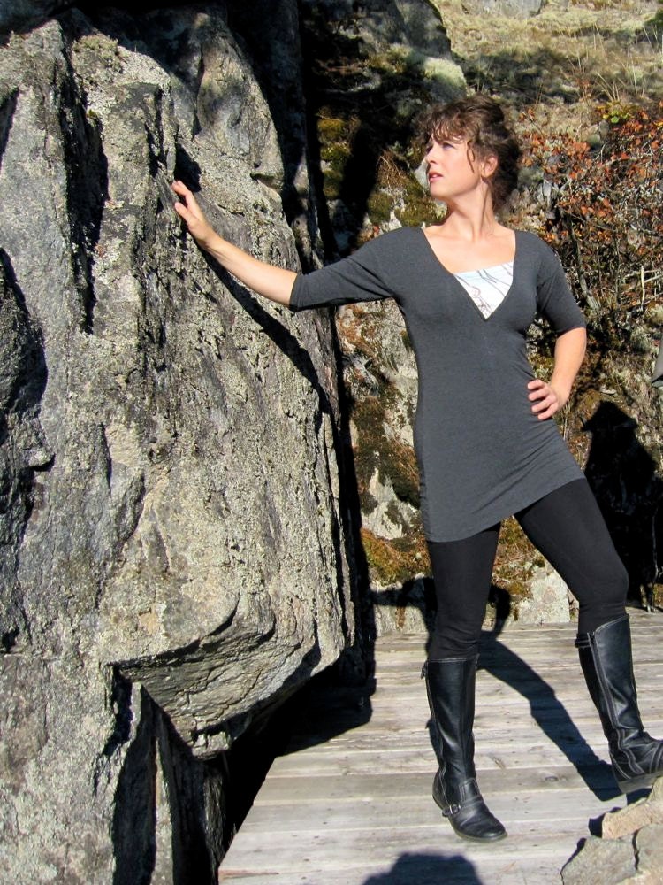 Original Art Print - Deep Lake Tunic 3/4 sleeve - Organic Cotton Sateen and Bamboo  - Eco Friendly