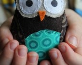 Teal Pocket Owlie Softie  - Hand Stitched