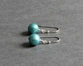 Tiffany Blue Pearl Earrings / 7mm Freshwater Pearl and Sterling Silver Earrings / Pearl Drop Earrings - Classic No. 4