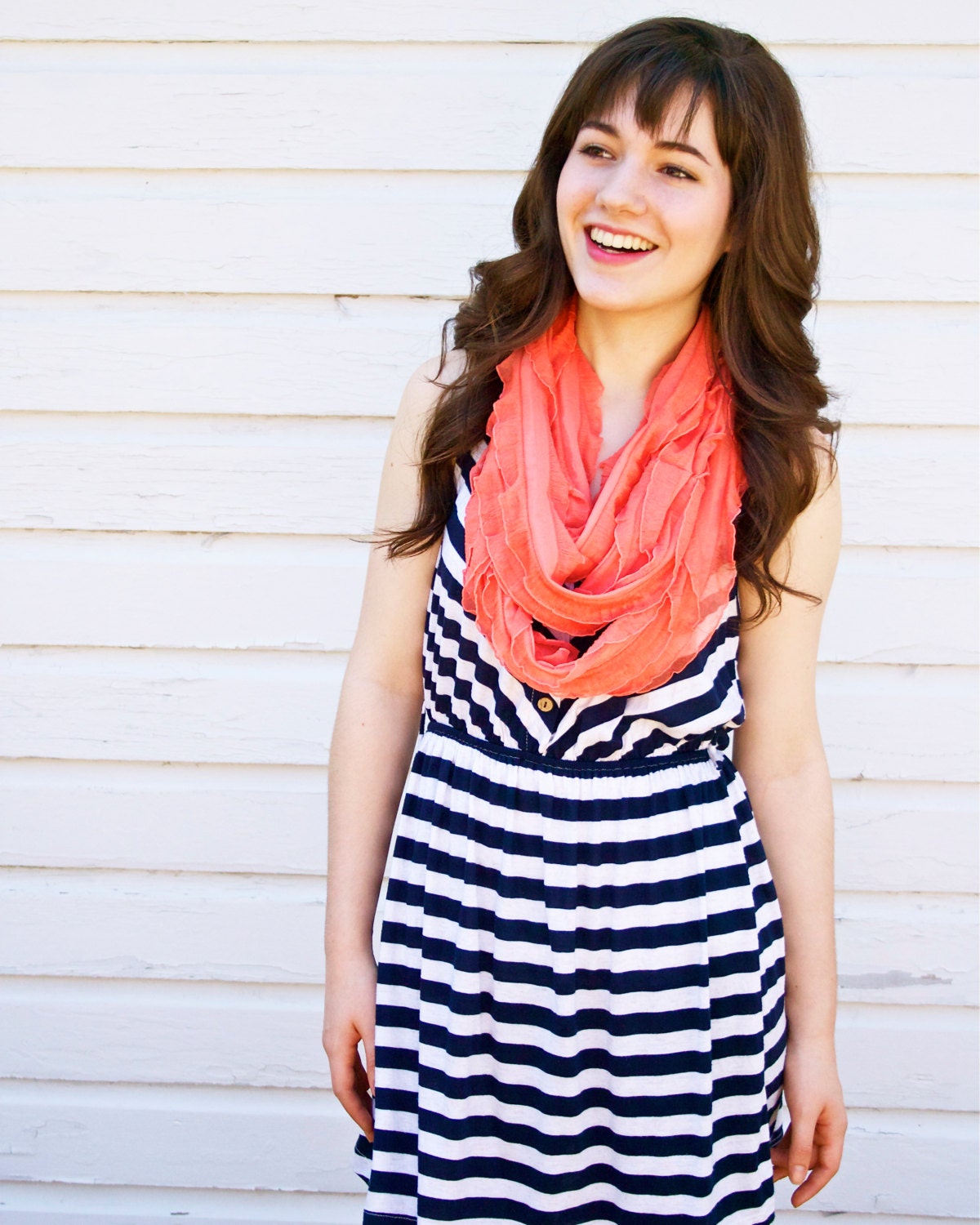 Infinity Ruffle Scarf Salmon - Infinity Scarf