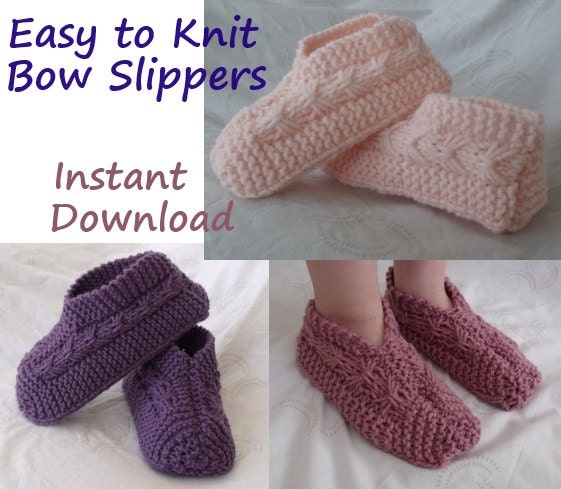 Easy to Knit Bow Slippers Tutorial - Knitting Pattern PDF or ePub Instant Download