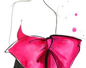 Pink Bow, original watercolor and pen fashion illustration by Jessica Durrant