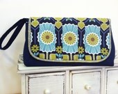 Wristlet Clutch Navy, Lime Green, Aqua, Pleated Joel Dewberry