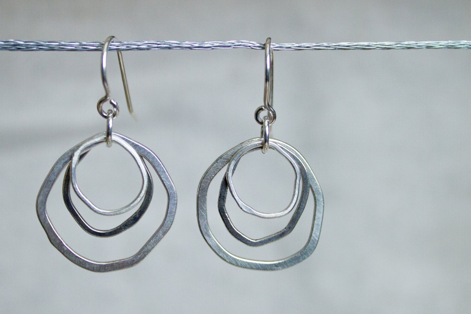 Topography tripple hoop earring - modern dangle hoops, organic earrings