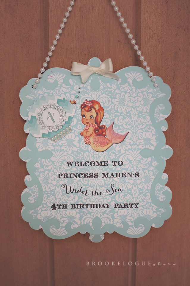 Vintage Mermaid Party Sign - Under the Sea - Assembled by PaperCandee