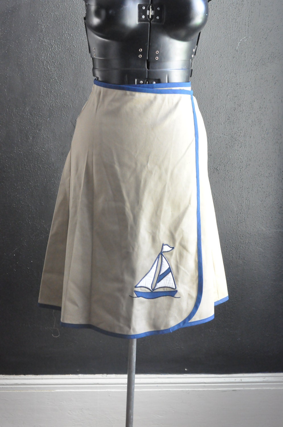 Vintage 1980s Wrap Around Applique Sailboat Nautical Nantucket Skirt