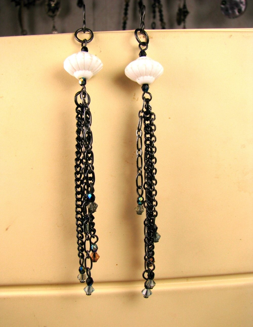 White and Blak Long Dangle Sparkling Earrings